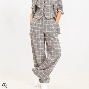 LOFT Checkered Wide Leg Pants - Black, Cream, Pink